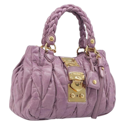 Miu Miu Matelasse Vitellolux Hand Bag Leather 2way Purple Gold Auth 199103V