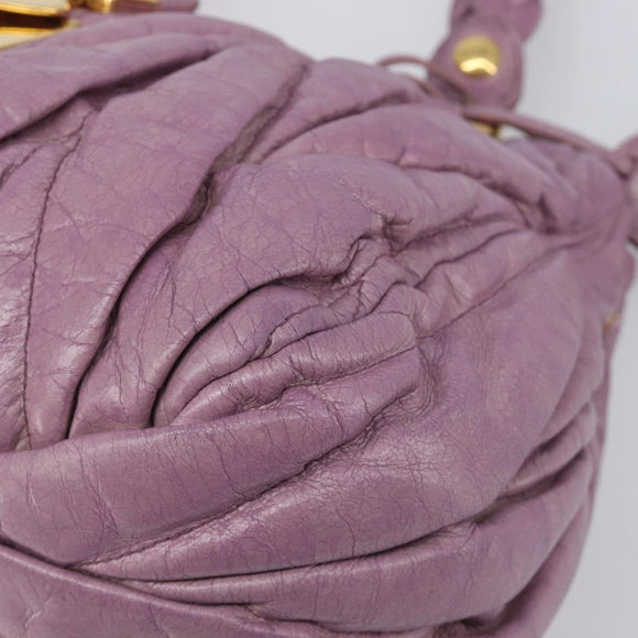 Miu Miu Matelasse Vitellolux Hand Bag Leather 2way Purple Gold Auth 199103V
