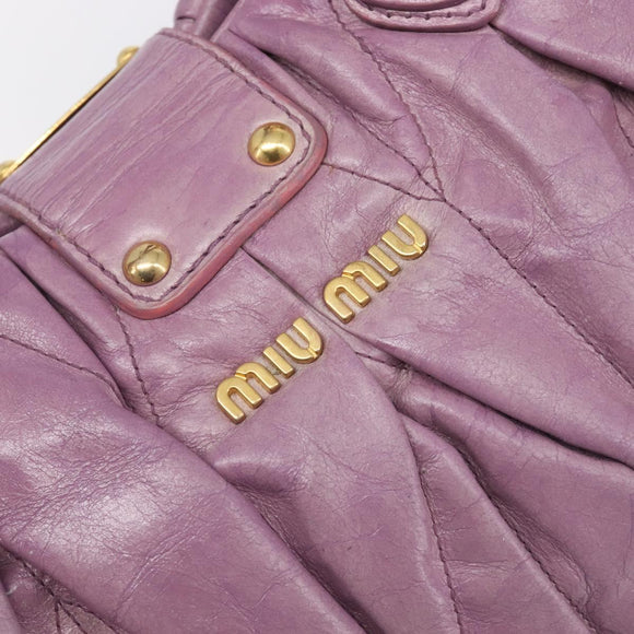 Miu Miu Matelasse Vitellolux Hand Bag Leather 2way Purple Gold Auth 199103V