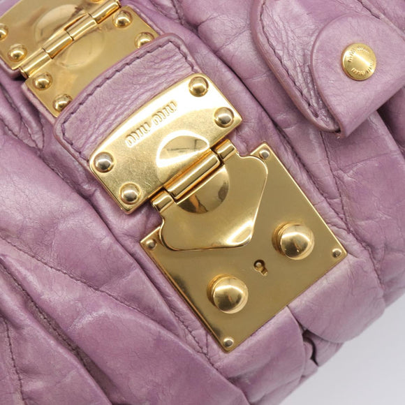 Miu Miu Matelasse Vitellolux Hand Bag Leather 2way Purple Gold Auth 199103V
