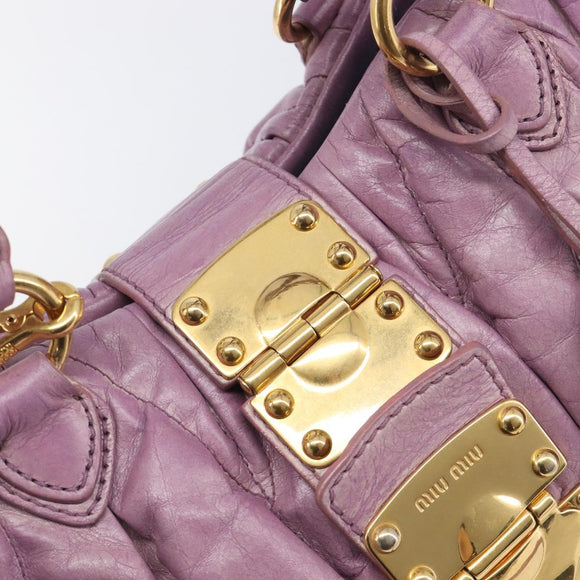 Miu Miu Matelasse Vitellolux Hand Bag Leather 2way Purple Gold Auth 199103V
