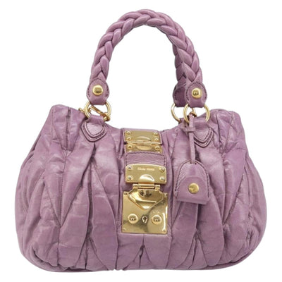 Miu Miu Matelasse Vitellolux Hand Bag Leather 2way Purple Gold Auth 199103V - 0