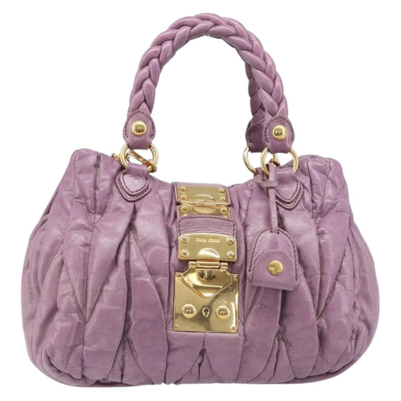 Miu Miu Matelasse Vitellolux Hand Bag Leather 2way Purple Gold Auth 199103V