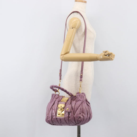 Miu Miu Matelasse Vitellolux Hand Bag Leather 2way Purple Gold Auth 199103V
