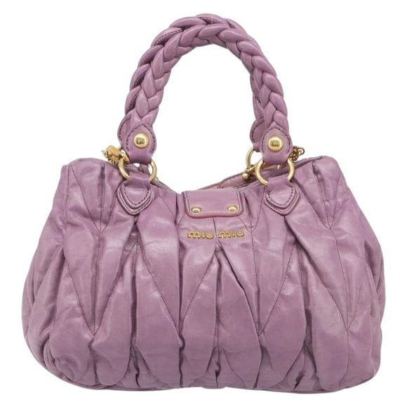 Miu Miu Matelasse Vitellolux Hand Bag Leather 2way Purple Gold Auth 199103V