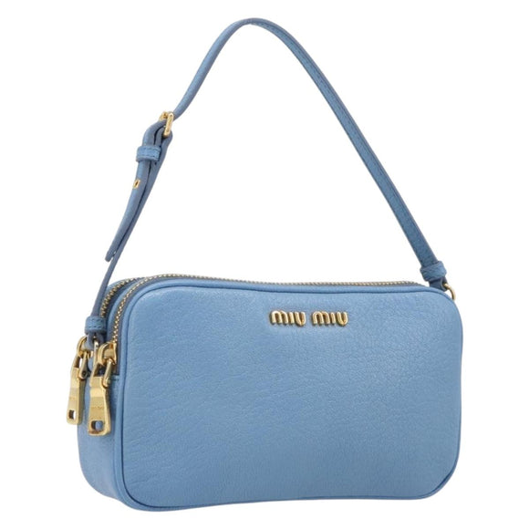 Miu Miu Hand Pouch Leather Light Blue Gold Auth 199107V