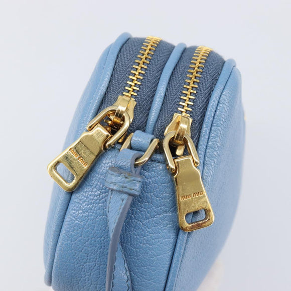 Miu Miu Hand Pouch Leather Light Blue Gold Auth 199107V