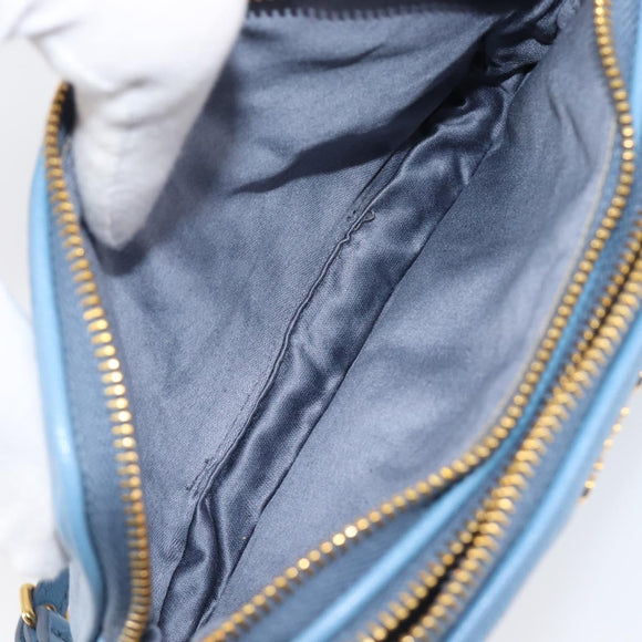 Miu Miu Hand Pouch Leather Light Blue Gold Auth 199107V