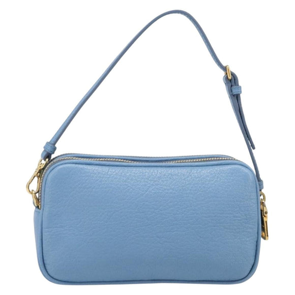 Miu Miu Hand Pouch Leather Light Blue Gold Auth 199107V