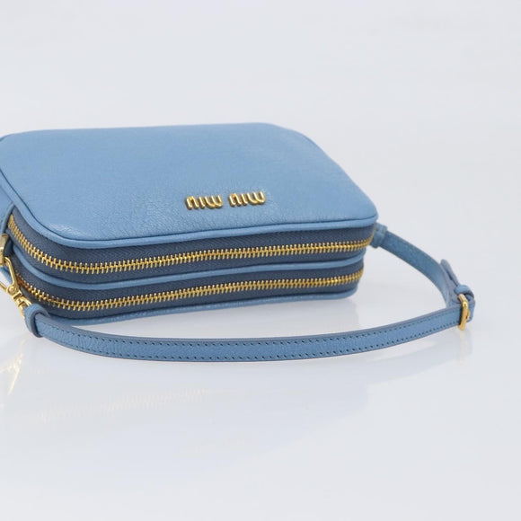 Miu Miu Hand Pouch Leather Light Blue Gold Auth 199107V