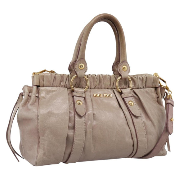 Miu Miu Hand Bag Vitellolux 2way Beige Gold Auth 199109V