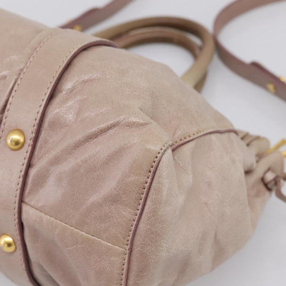 Miu Miu Hand Bag Vitellolux 2way Beige Gold Auth 199109V