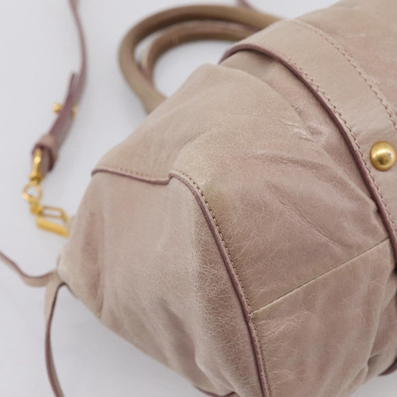 Miu Miu Hand Bag Vitellolux 2way Beige Gold Auth 199109V