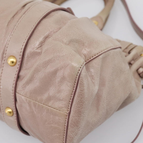 Miu Miu Hand Bag Vitellolux 2way Beige Gold Auth 199109V