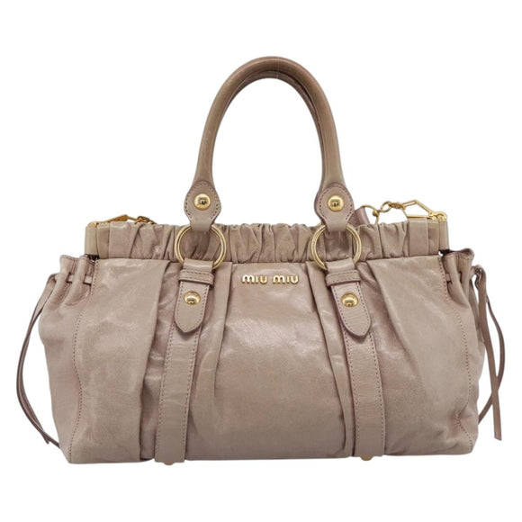 Miu Miu Hand Bag Vitellolux 2way Beige Gold Auth 199109V