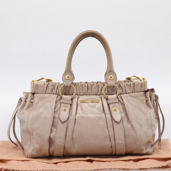 Miu Miu Hand Bag Vitellolux 2way Beige Gold Auth 199109V