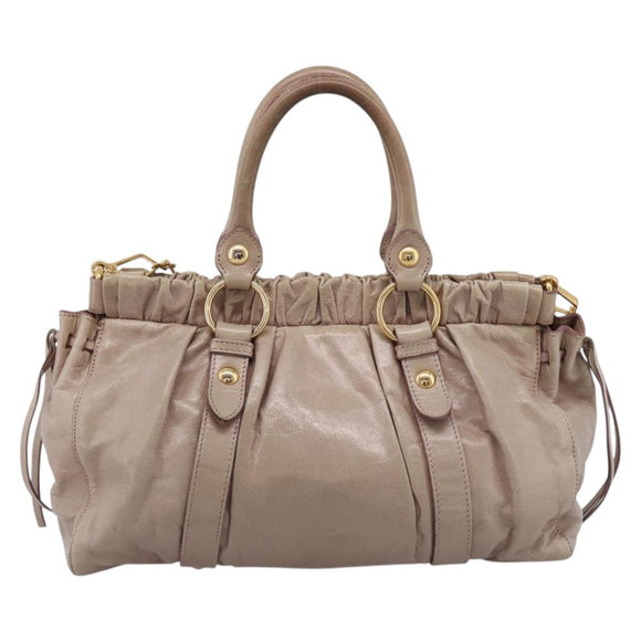Miu Miu Hand Bag Vitellolux 2way Beige Gold Auth 199109V