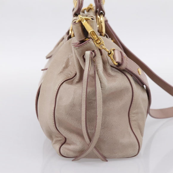 Miu Miu Hand Bag Vitellolux 2way Beige Gold Auth 199109V