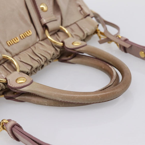 Miu Miu Hand Bag Vitellolux 2way Beige Gold Auth 199109V