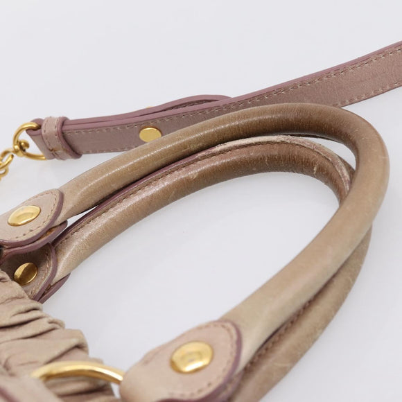 Miu Miu Hand Bag Vitellolux 2way Beige Gold Auth 199109V