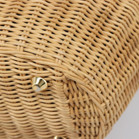 PRADA Hand Bag Rattan 2way Brown Gold Auth 199110V