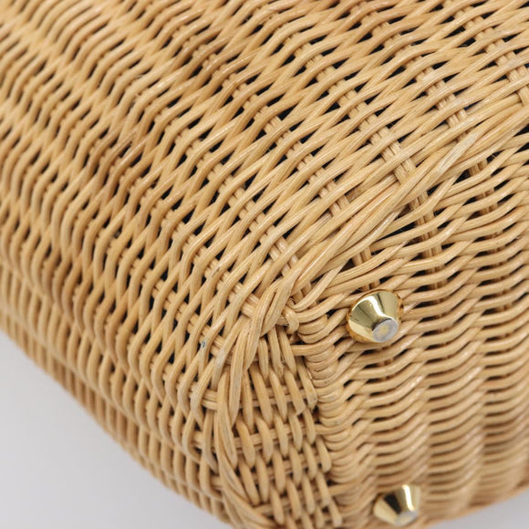 PRADA Hand Bag Rattan 2way Brown Gold Auth 199110V