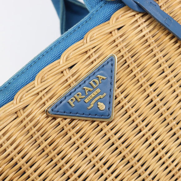 PRADA Hand Bag Rattan 2way Brown Gold Auth 199110V