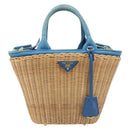 PRADA Hand Bag Rattan 2way Brown Gold Auth 199110V-2