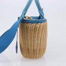 PRADA Hand Bag Rattan 2way Brown Gold Auth 199110V-4