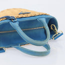 PRADA Hand Bag Rattan 2way Brown Gold Auth 199110V-7