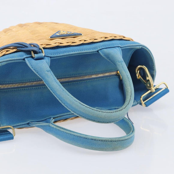 PRADA Hand Bag Rattan 2way Brown Gold Auth 199110V