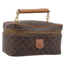 CELINE Macadam Canvas Chain Hand Vanity Bag PVC Leather Brown Gold Auth 199112A-1