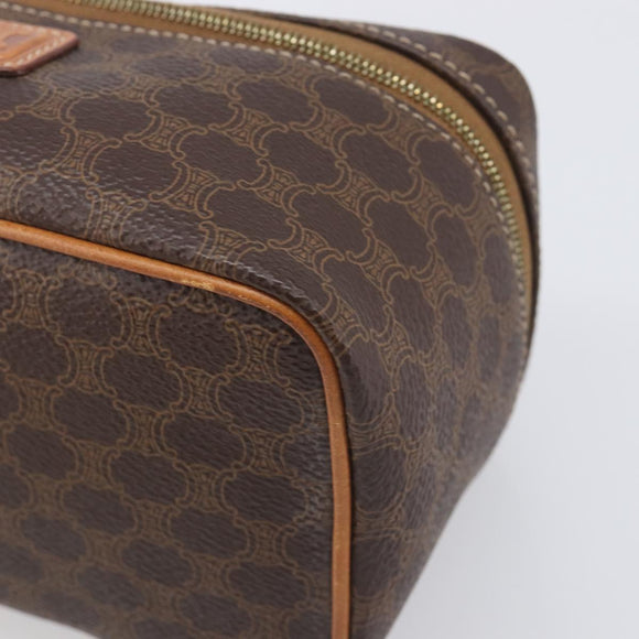 CELINE Macadam Canvas Chain Hand Vanity Bag PVC Leather Brown Gold Auth 199112A