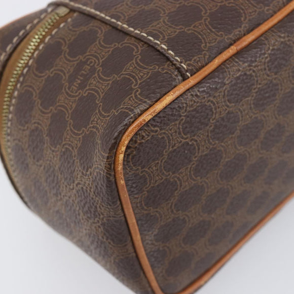 CELINE Macadam Canvas Chain Hand Vanity Bag PVC Leather Brown Gold Auth 199112A