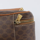 CELINE Macadam Canvas Chain Hand Vanity Bag PVC Leather Brown Gold Auth 199112A-17