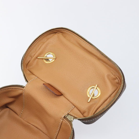 CELINE Macadam Canvas Chain Hand Vanity Bag PVC Leather Brown Gold Auth 199112A