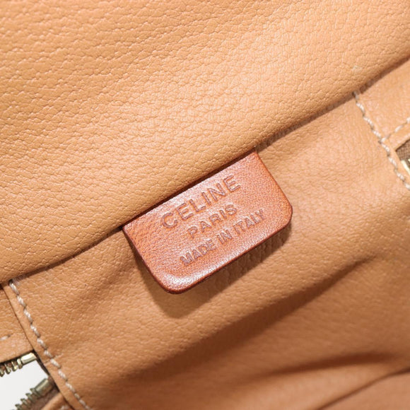 CELINE Macadam Canvas Chain Hand Vanity Bag PVC Leather Brown Gold Auth 199112A