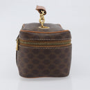 CELINE Macadam Canvas Chain Hand Vanity Bag PVC Leather Brown Gold Auth 199112A-4
