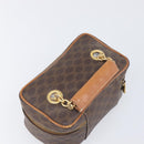 CELINE Macadam Canvas Chain Hand Vanity Bag PVC Leather Brown Gold Auth 199112A-6