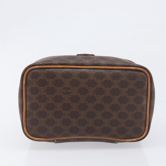 CELINE Macadam Canvas Chain Hand Vanity Bag PVC Leather Brown Gold Auth 199112A