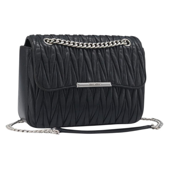 Miu Miu Matelasse Chain Shoulder Bag Leather Black Silver Auth 199113A