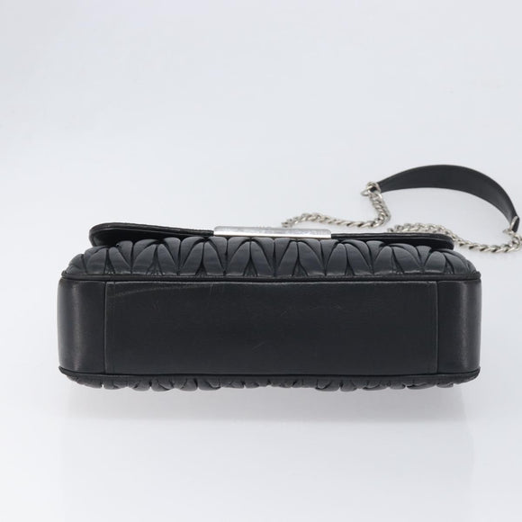 Miu Miu Matelasse Chain Shoulder Bag Leather Black Silver Auth 199113A
