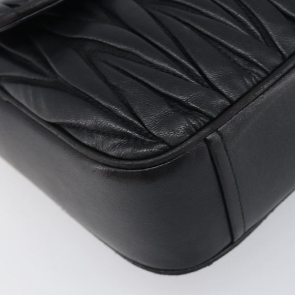 Miu Miu Matelasse Chain Shoulder Bag Leather Black Silver Auth 199113A