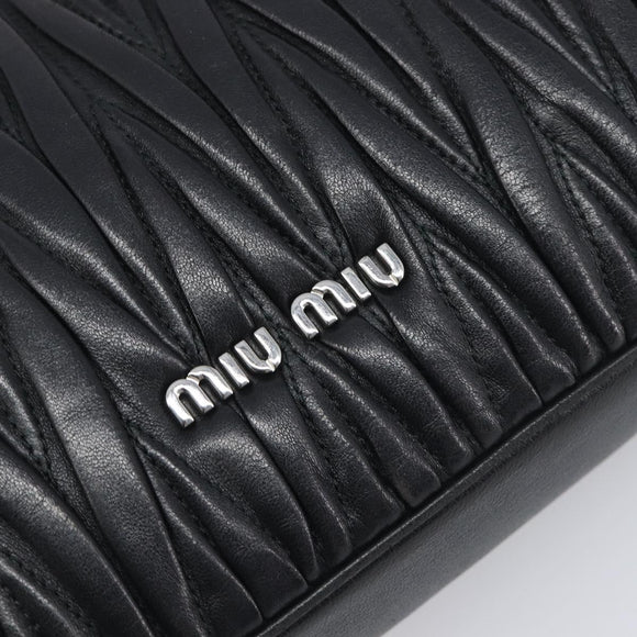 Miu Miu Matelasse Chain Shoulder Bag Leather Black Silver Auth 199113A