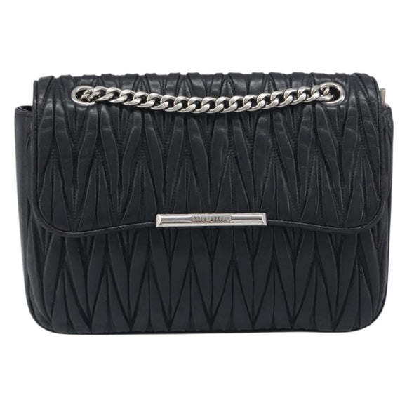 Miu Miu Matelasse Chain Shoulder Bag Leather Black Silver Auth 199113A