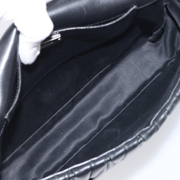 Miu Miu Matelasse Chain Shoulder Bag Leather Black Silver Auth 199113A