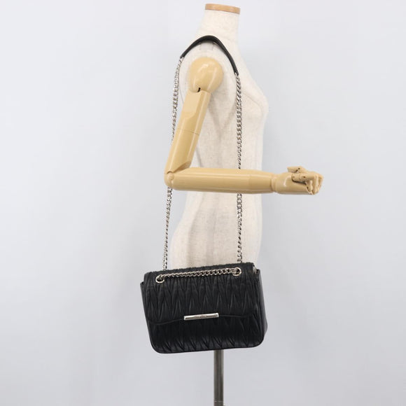 Miu Miu Matelasse Chain Shoulder Bag Leather Black Silver Auth 199113A