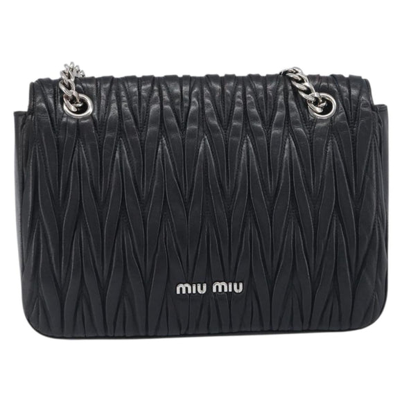 Miu Miu Matelasse Chain Shoulder Bag Leather Black Silver Auth 199113A
