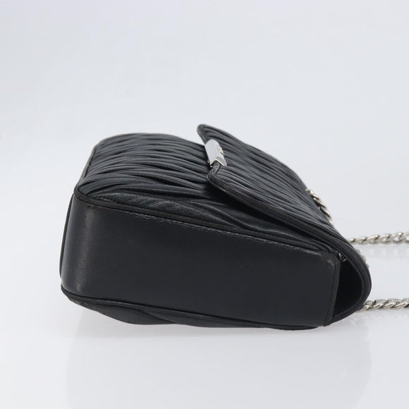 Miu Miu Matelasse Chain Shoulder Bag Leather Black Silver Auth 199113A