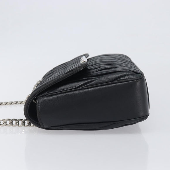 Miu Miu Matelasse Chain Shoulder Bag Leather Black Silver Auth 199113A